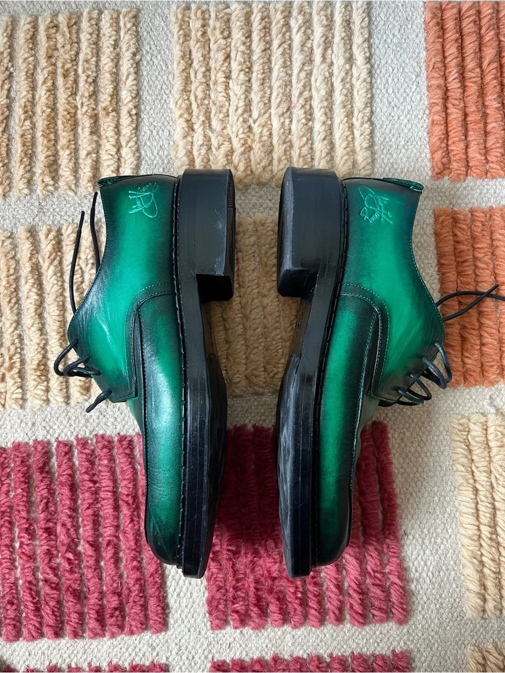 John Fluevog “Moneymaker” - green + black -  size 7.5 mens, 9.5 womens